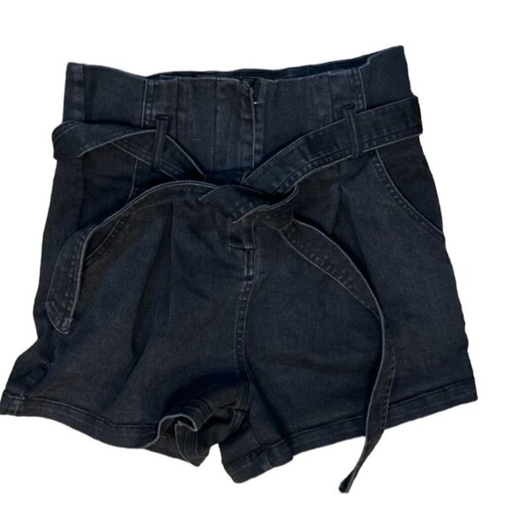 (6 for $25) Mele E Pere High Rise Belted Paperbag Shorts in Black‎ Wash-  Small - Picture 6 of 7